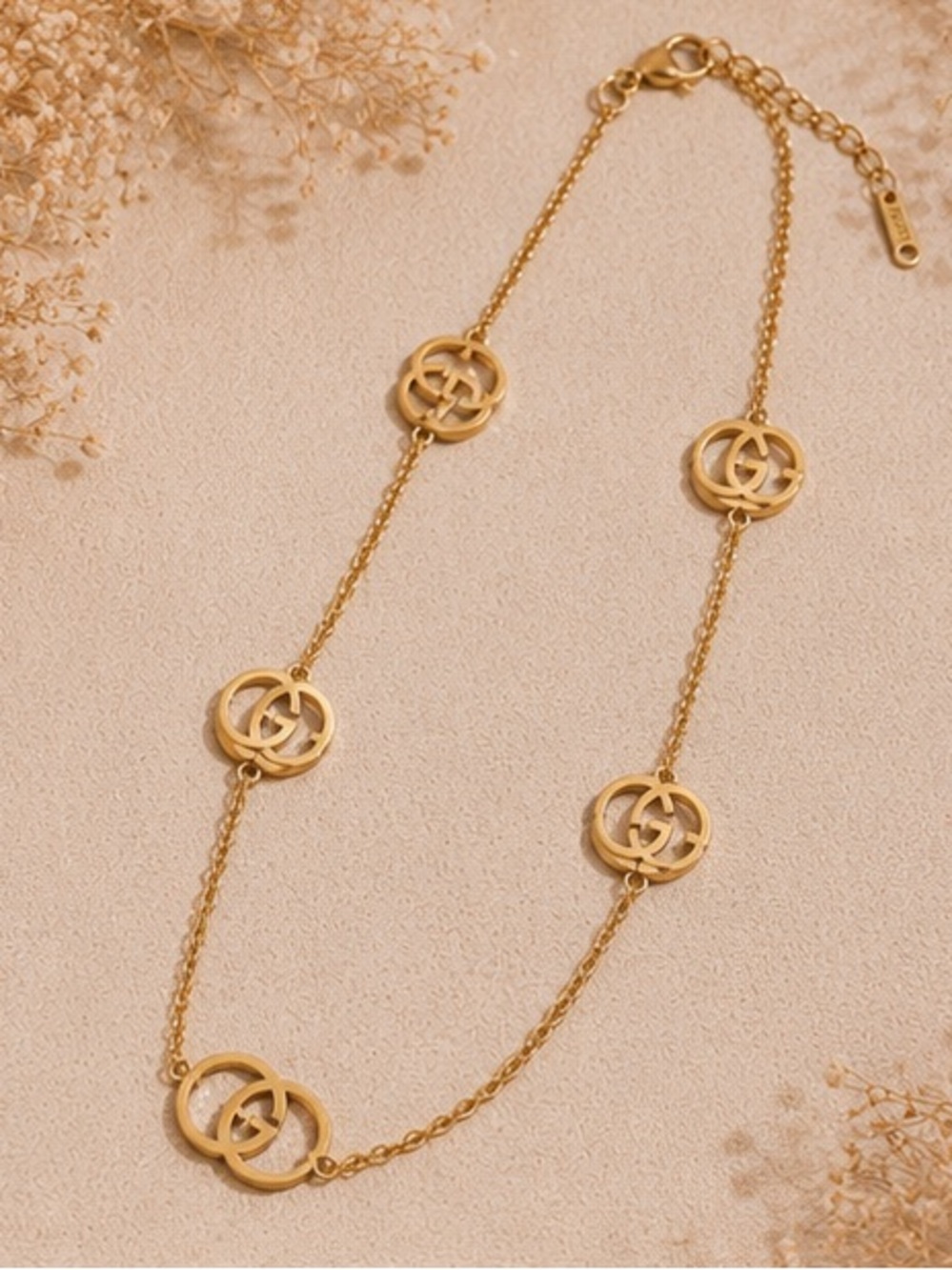 Designer Inspired Interlocking GG Logo Station Necklace Gold 💧💦Waterproof
